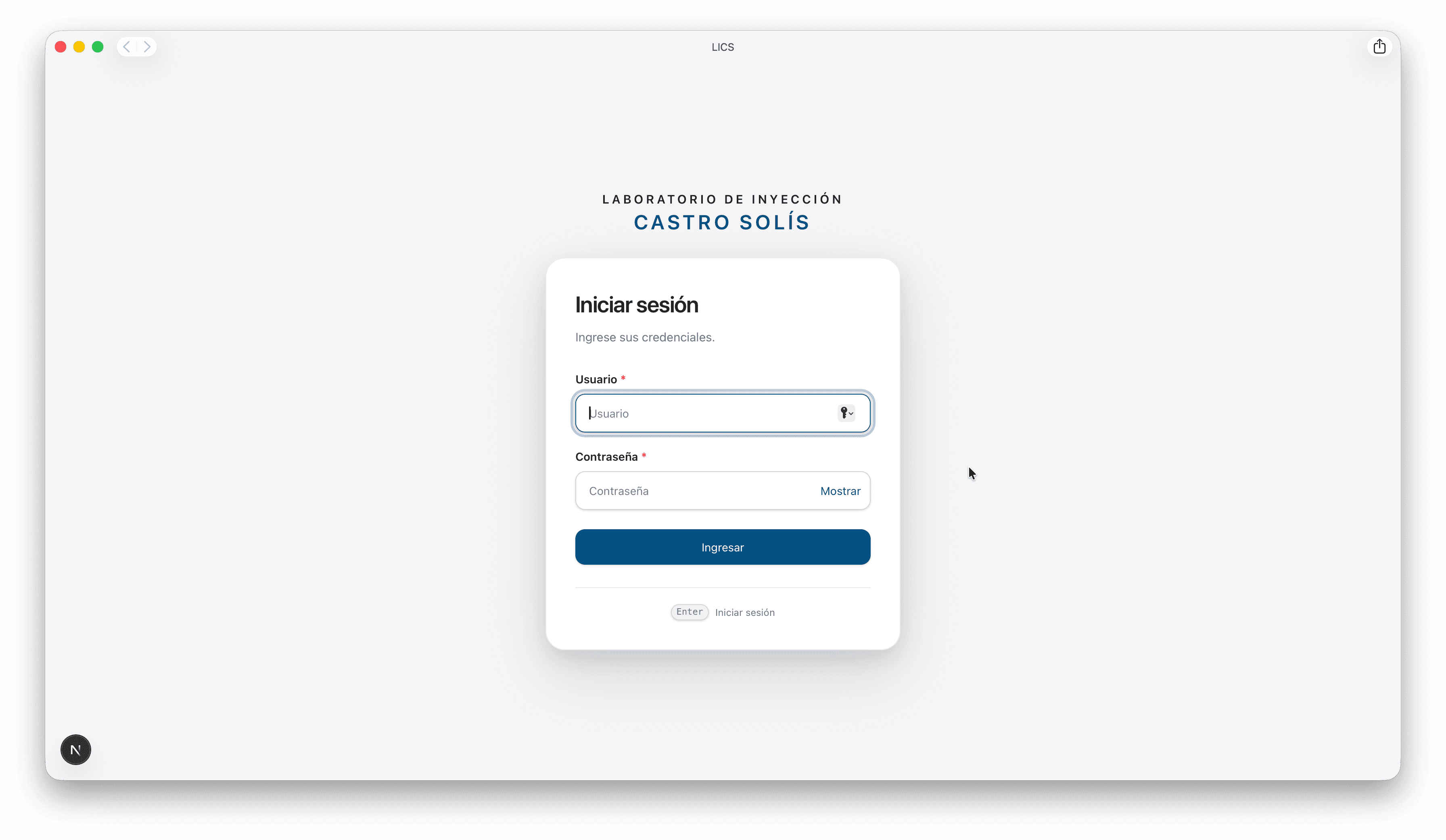 LICS login screen