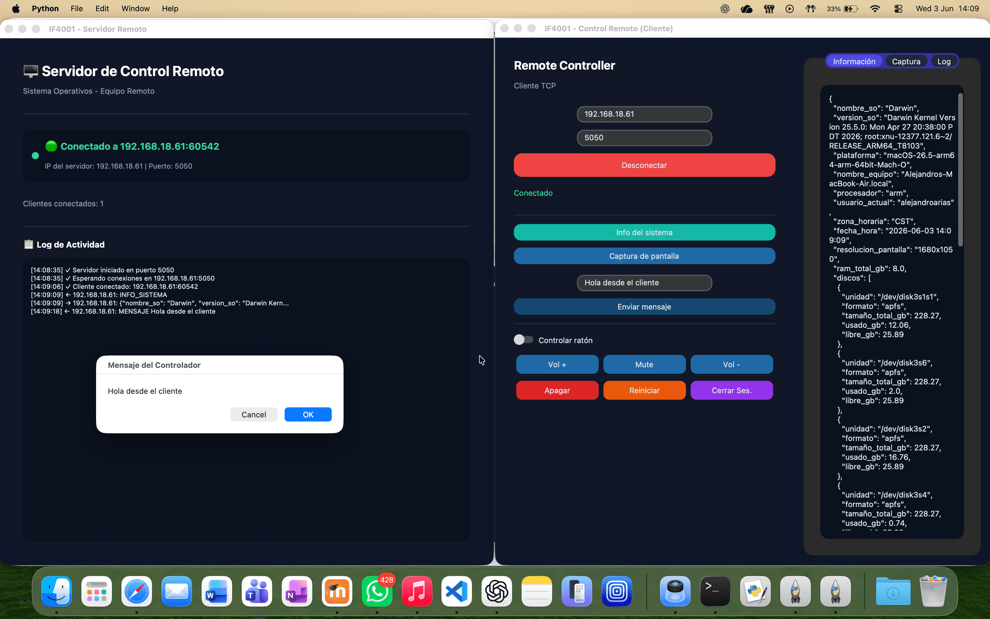TCP/IP remote administration client GUI